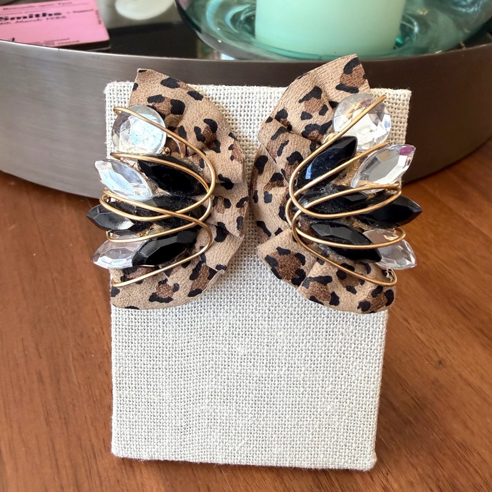 Artisan Leopard Print and Black Crystal Earrings